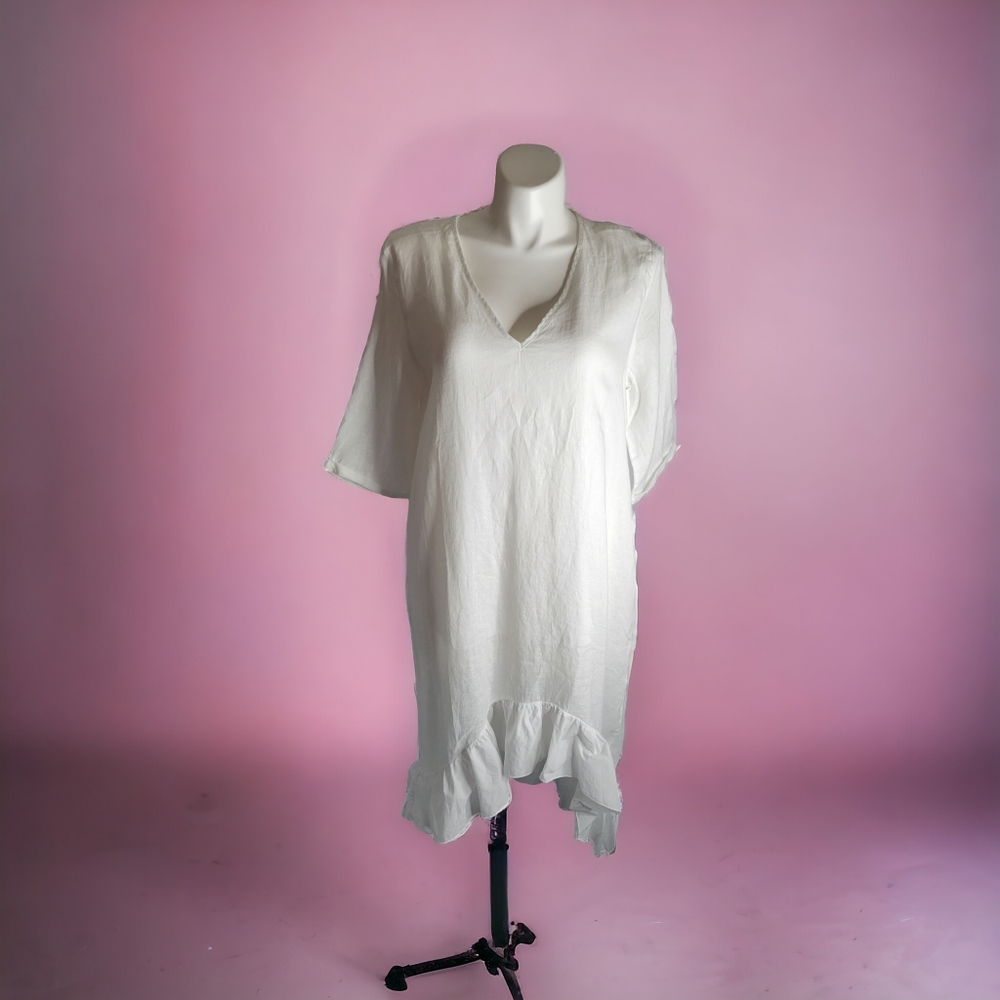 White Linen Hi- Low Dress